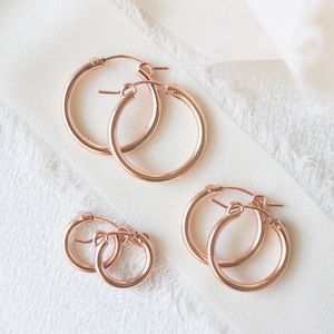 Rose gold filled hoop earrings, rose gold hoop earrings women, rose gold filled earrings, gift for her, mothers day gift, dainty hinged hoop