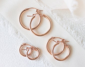 Rose gold filled hoop earrings, rose gold hoop earrings women, rose gold filled earrings, gift for her, mothers day gift, dainty hinged hoop