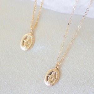 Tiny Virgin Mary necklace, gold filled Mary necklace, Mary necklace, religious necklace, gold filled necklace, layering necklace