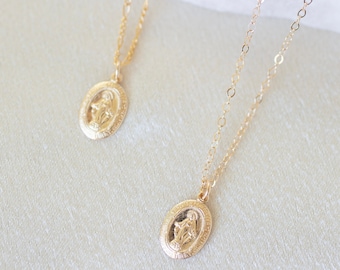 Tiny Virgin Mary necklace, gold filled Mary necklace, Mary necklace, religious necklace, gold filled necklace, layering necklace