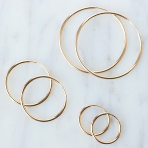 Gold filled endless hoops, thin gold filled hoops for women, endless hoop earrings, earlobe hoops gold filled, gift for her, thin hoops