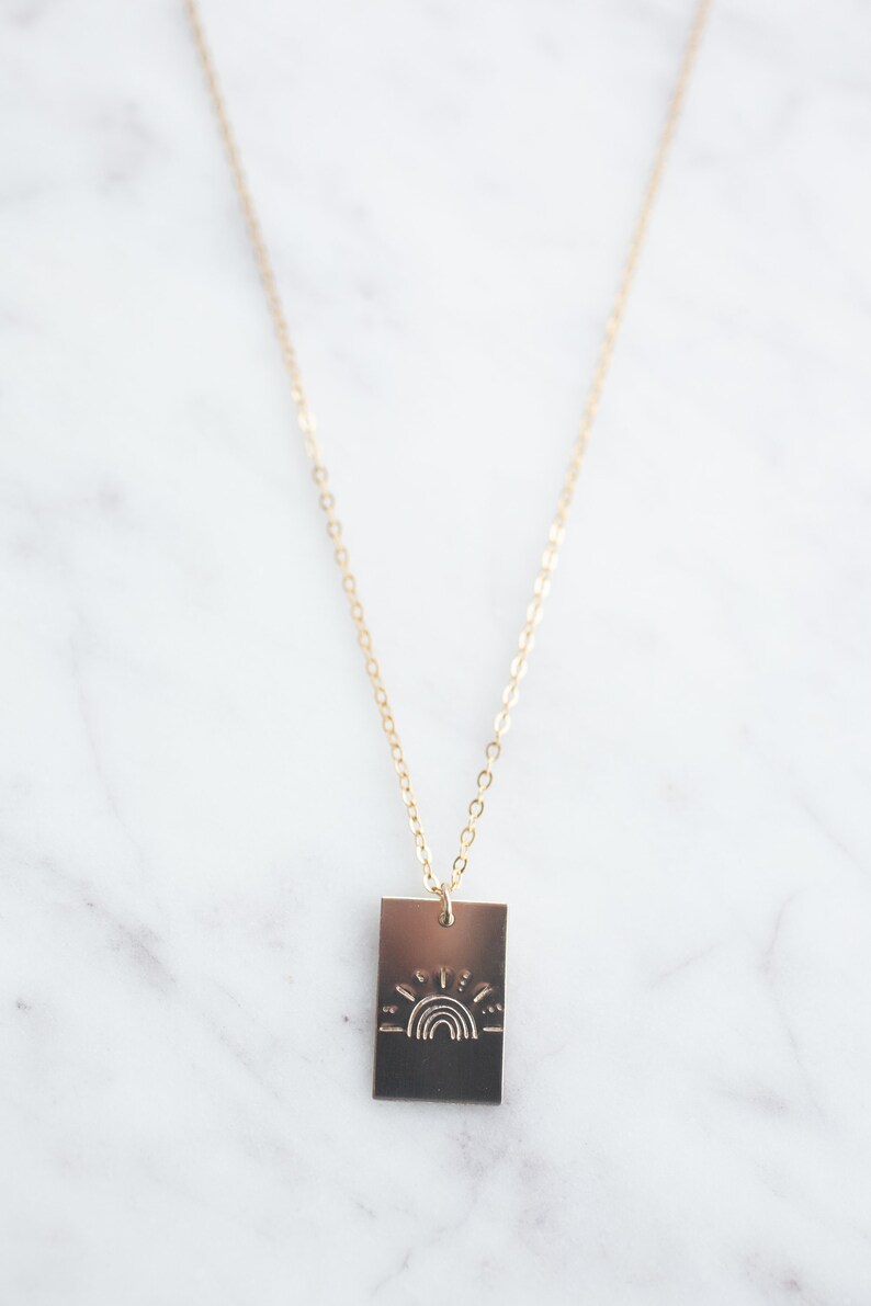 The Shining Rainbow Rectangle Necklace Sun Necklace Gift for Her Women/'s Gift Women/'s Gift Minimalist Necklace Rainbow Necklace