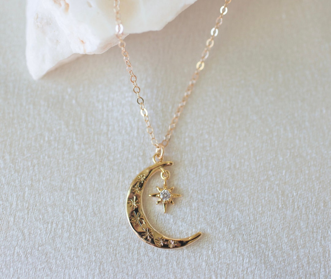 Moon and Star Necklace, Moon Necklace, Star Necklace, Dainty Moon