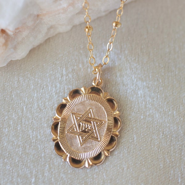 Star of David necklace, gold filled Star of David necklace, religious jewelry, gold filled necklace, jewish necklace, coin necklace, jewish