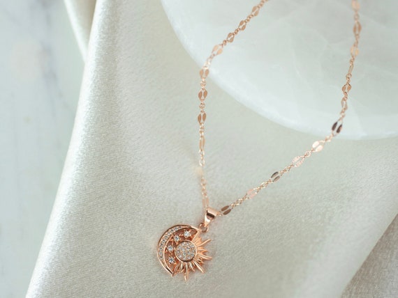 Eclipse Sun Moon Necklace with Cubic Zirconia Rhodium-plated Sterling Silver Eclipse Sun Moon Necklace with Cubic Zirconia Rhodium-plated Sterling Silver