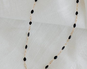 Black Enamel Paperclip Necklace • 14K Gold Filled Necklace • Dainty Black & Gold Necklace • Celestial Layering Necklace • Waterproof Jewelry