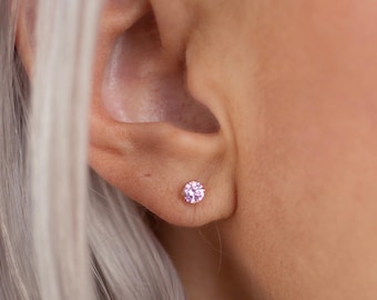 Pink Stud Earrings • 14K Gold Filled CZ Studs • Dainty Everyday Earrings