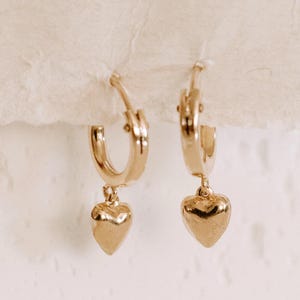 Heart hoop earrings, gold filled earrings, gold filled hoop earrings, gift for her, heart hoop earrings with charm, hoops for her, gifts
