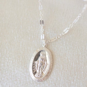 Sterling silver Virgin Mary necklace, Mary necklace, religious jewelry, silver necklace, layering necklace, lord necklace, gifs for her
