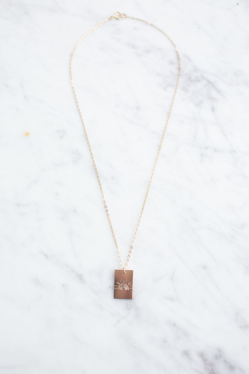 The Shining Rainbow Rectangle Necklace Sun Necklace Gift for Her Women/'s Gift Women/'s Gift Minimalist Necklace Rainbow Necklace