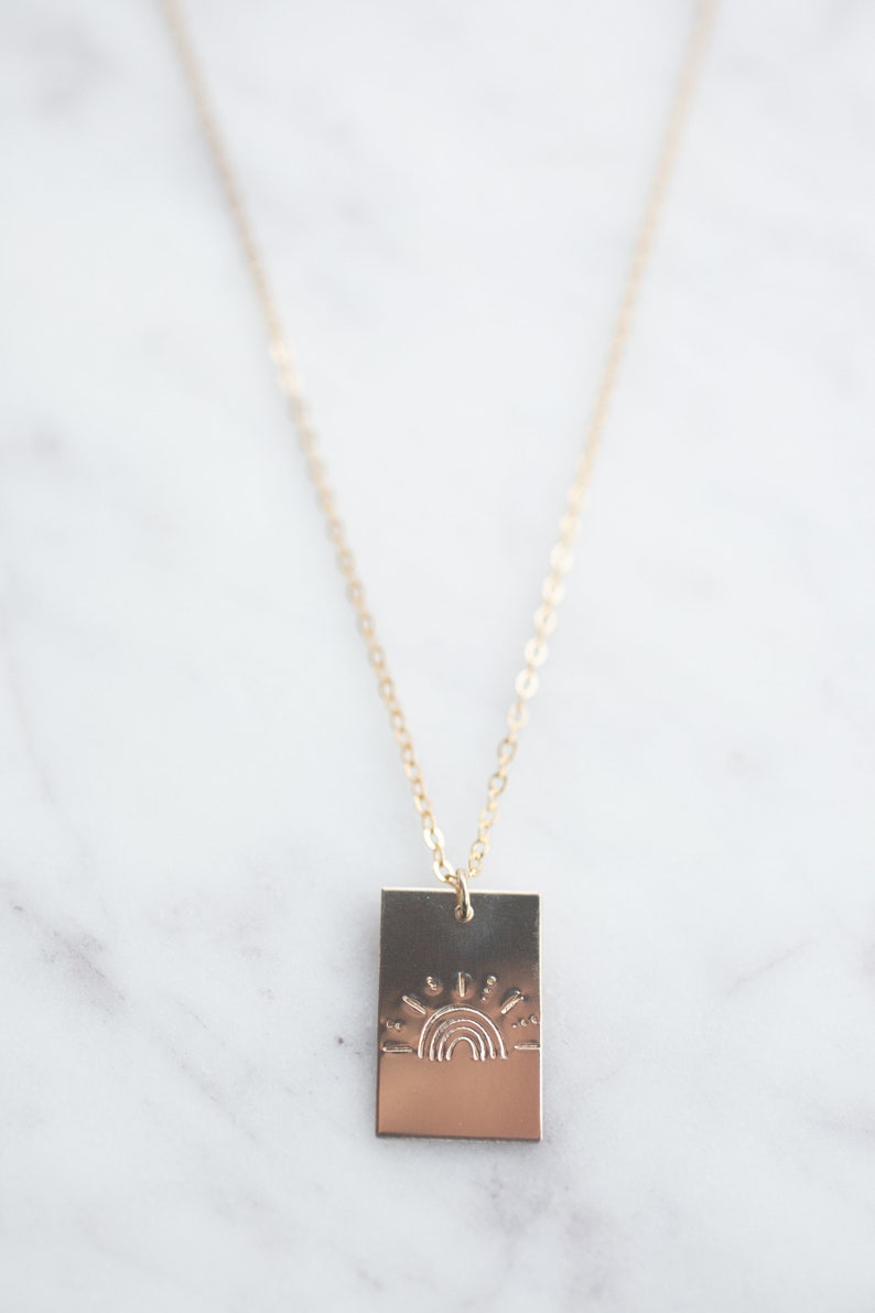 The Shining Rainbow Rectangle Necklace Sun Necklace Gift for Her Women/'s Gift Women/'s Gift Minimalist Necklace Rainbow Necklace