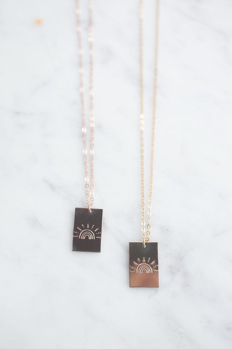 The Shining Rainbow Rectangle Necklace Sun Necklace Gift for Her Women/'s Gift Women/'s Gift Minimalist Necklace Rainbow Necklace