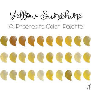 Paleta de cores Sunshine Yellow Procreate, letras para iPad, complementos Procreate, arte digital