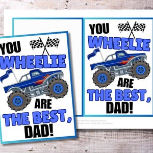 Biglietto "You Wheelie Are the Best Dad" / Biglietto per la festa del papà piegato 5x7 stampabile / Tema Monster Truck / PDF scaricabile immediatamente / Auto di compleanno