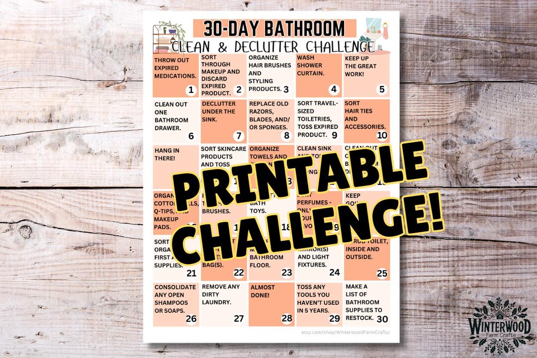 Clean And Declutter Graphics 30-day Bathroom Clean & Declutter Challenge Printable Chart | Easy ...