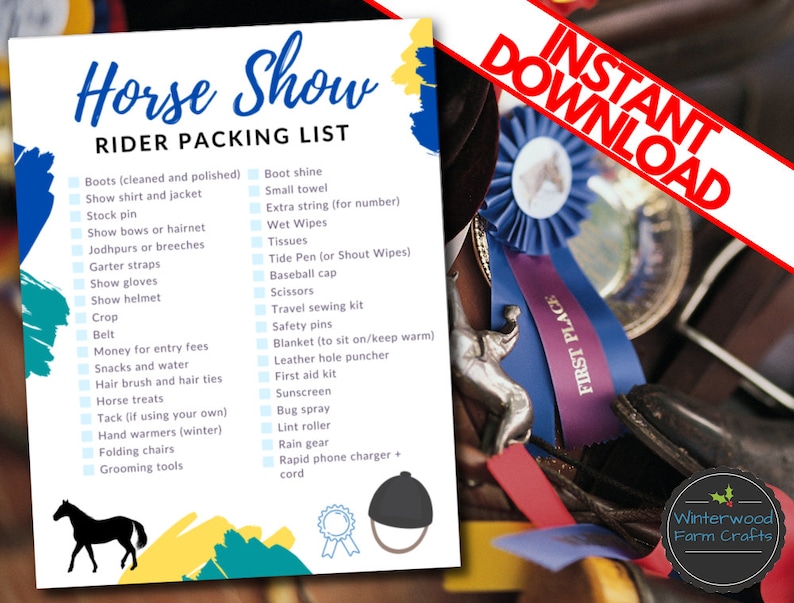 HORSE SHOW Packing Checklist Printable Equestrian Etsy