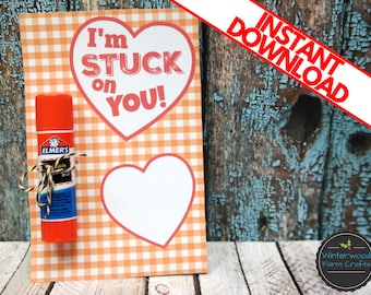Tarjetas de San Valentín con barra de pegamento para imprimir / Descarga digital / Tarjetas de San Valentín para niños para hacer tú mismo / Imprime las tuyas