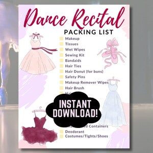 DANCE RECITAL Supplies Packing List | Checklist | Stage Box Essentials | What to Pack | Digital Download PDF | Theatre Acting Ballet Jazz