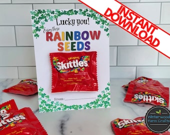 Skittles RAINBOW SEEDS Printable Candy Holders | DIY St. Patrick's Day Gift | Digital Download | Instant Gift | Class Present