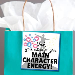 Hoofdpersonage Energy Dad Cadeaukaartjes | Grappige afdrukbare Vaderdag-tags voor papa | Virale jargon verjaardagscadeaukaartjes | Pdf direct downloaden