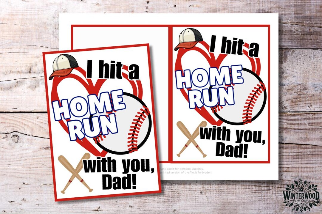Run Daddy Run Sign Home Run Dad Card | Printable 5x7 Folded Father’s Day Card | Baseball ...