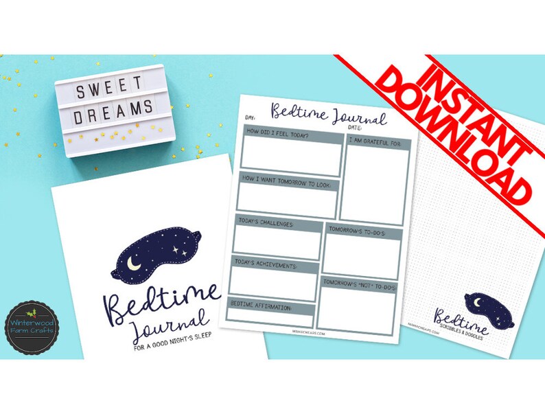 Druckbare BEDTIME JOURNAL Pack | Schlaf Journal Seite | Doodle-Seite | Drucken Sie Ihre eigenen | Sofort Download Bild 1