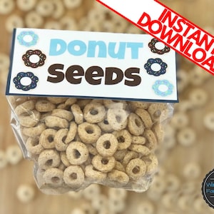 Toppers de saco de SEMENTES DE DONUT para impressão para lembrancinhas do Dia da Mentira | Brincadeira de criança | Download instantâneo | Imprima em casa