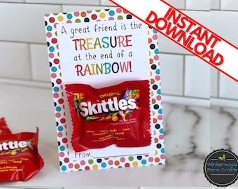 Printable Skittles Themed Valentines | DIY Cards | Easy Skittles Candy Rainbow Digital Download School Valentine