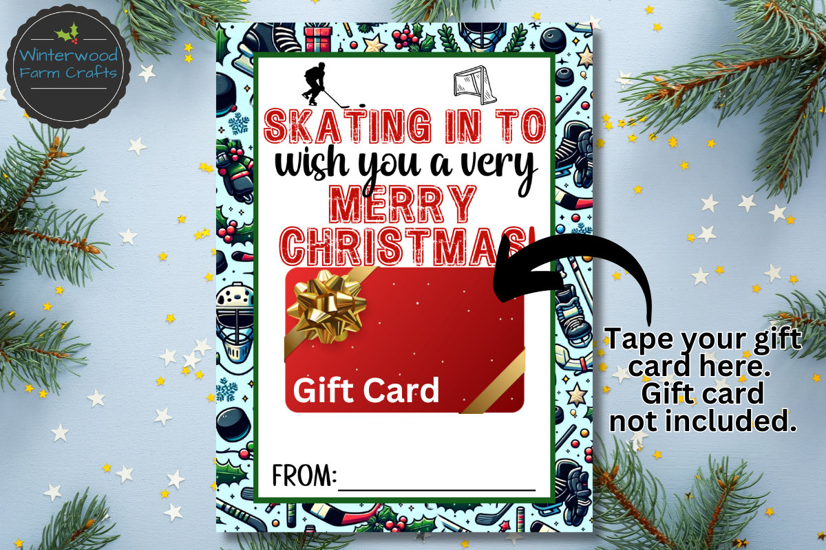 Printable ICE HOCKEY Player Christmas Holiday Themed Gift Card Holders