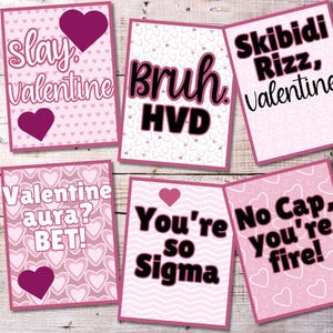 Gen Alpha Slang Valentinstag Printable Pack | Lustige Kinder Tween Valentinstag Karten | Sofortiger Download PDF | 6 Verschiedene Designs Rizz Bruh Bet