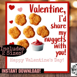Cartes imprimables de la Saint-Valentin sur le thème PÉPITES DE POULET | Cartes de Saint-Valentin Chicky Nuggies Chickie Nugs | Téléchargement instantané PDF | 2 tailles