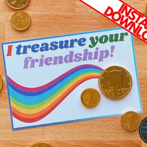 Cartões imprimíveis Rainbow TREASURE Your FRIENDSHIP | Dia de São Patrício | Dia dos Namorados | Download instantâneo | Basta adicionar moedas de ouro!