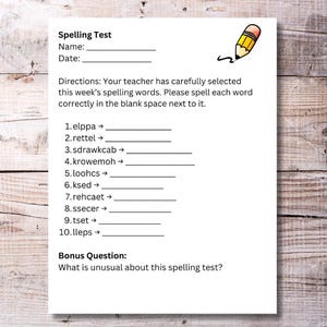April Fools Backwards Spelling Test | Funny Printable Prank for Teachers | Kid Prank | Instant Download | Print at Home Joke for Students