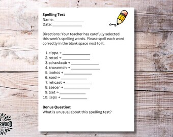 April Fools Backwards Spelling Test | Funny Printable Prank for Teachers | Kid Prank | Instant Download | Print at Home Joke for Students