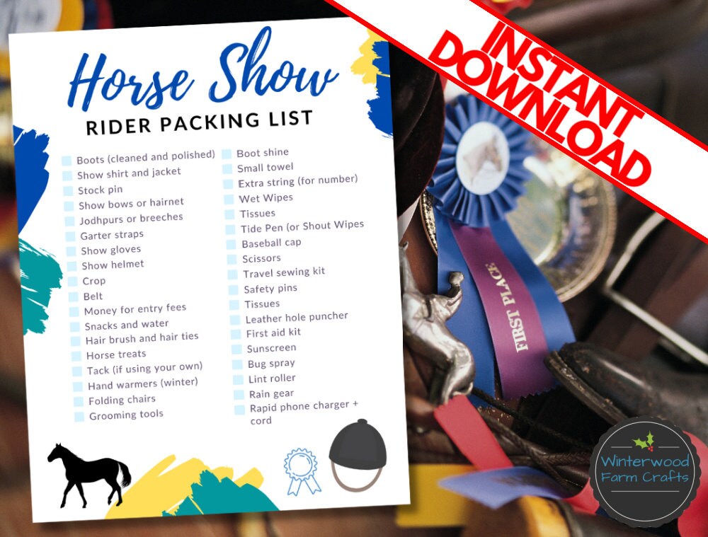 horse show packing checklist printable equestrian etsy