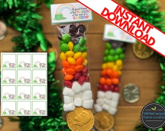 Afdrukbare regenboogpot met goud TAS TOPPERS | St. Patrick's Day | Feestartikelen | Klassecadeaus | Digitale levering | Direct downloaden