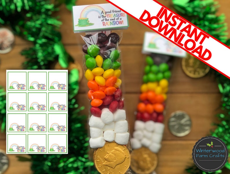 Rainbow Pot of Gold Printable BAG TOPPERS | St Patrick's Day | Party Favors | Class Gifts | Digital Delivery | Instant Download image 1