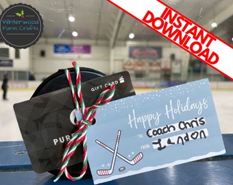 Ice Hockey Themed Gift Tag | Hockey Coach Gift Tag | Happy Holidays Hockey Present | Instant Download PDF | Holiday Snow Team Gifts