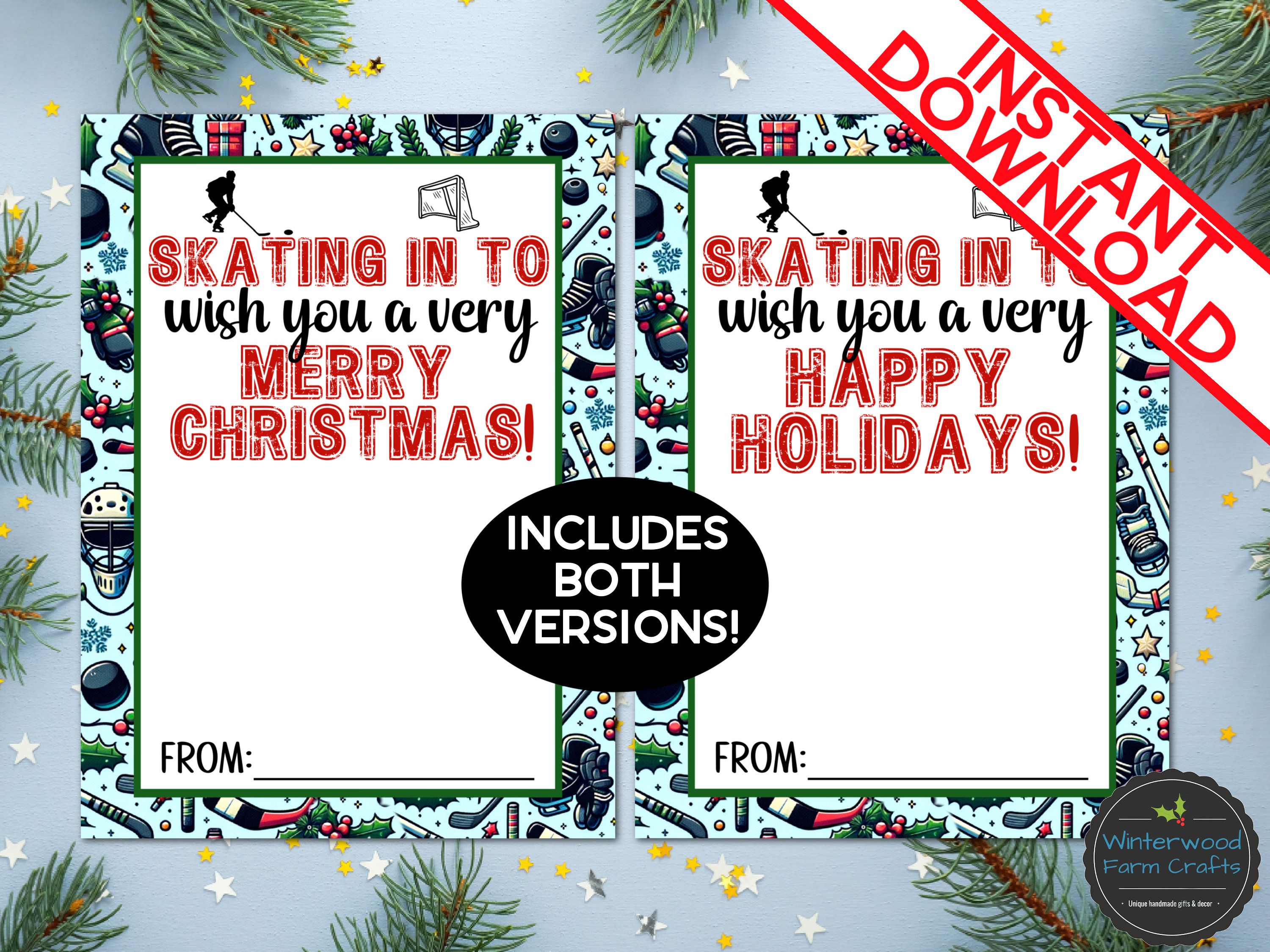 Printable ICE HOCKEY Player Christmas Holiday Themed Gift Card Holders