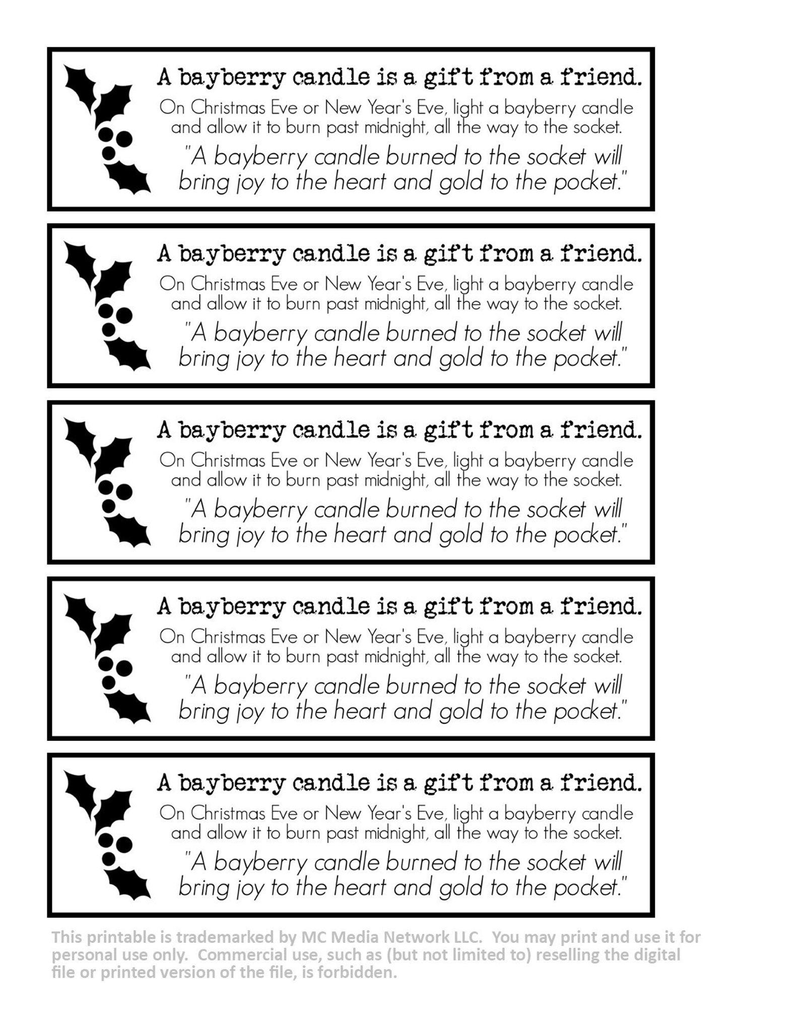 Printable Bayberry Candle Poem Saying Christmas Tradition Etsy