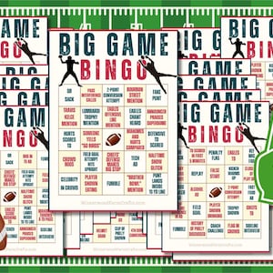 Paquete de tarjetas de bingo imprimibles del Super Big Bowl Game / 2025 Philly Kansas City / 20 tarjetas únicas para ver el partido / Reglas del juego PDF fáciles