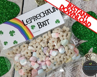 LEPRECHAUN BAIT Printable Bag Topper Tags | St Patrick's Day Party Favors | Class Gifts | Instant Download | DIY Treats