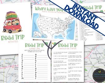 Printable ROAD TRIP ACTIVITY Pack for Kids | Instant Download | Boredom Busters | I Spy, Scavenger Hunt, Map, Conversation Starters