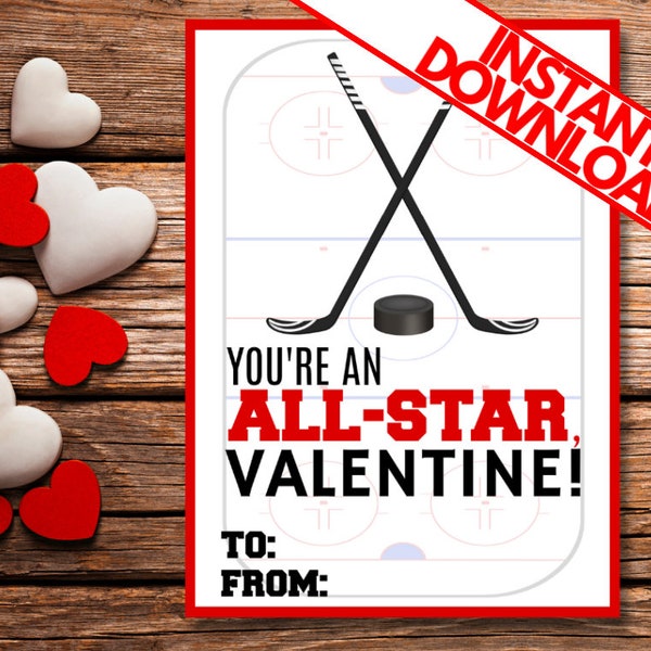 Printable Ice Hockey Themed Valentines | DIY Valentine | Sports Valentine Cards | All Star Valentine | Print at Home