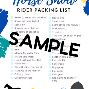 horse show packing checklist printable equestrian etsy