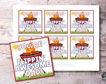 Flippin’ Awesome Dad Gift Tags | BBQ Grill Master Father’s Day Printable Tags | 3x3 Inch Tags | Instant Download PDF Birthday Card for Dad