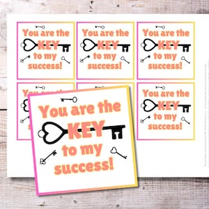 Printable Teacher Gift Tags | &quot;You Are the Key to My Success&quot; | End-of-Year Appreciation Tags |Instant Download PDF Print at Home Staff Gift