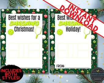 Printable PICKLEBALL Christmas Holiday Themed Gift Card Holders | DIY Cards | Easy Pickle Ball Present | Instant Download PDF