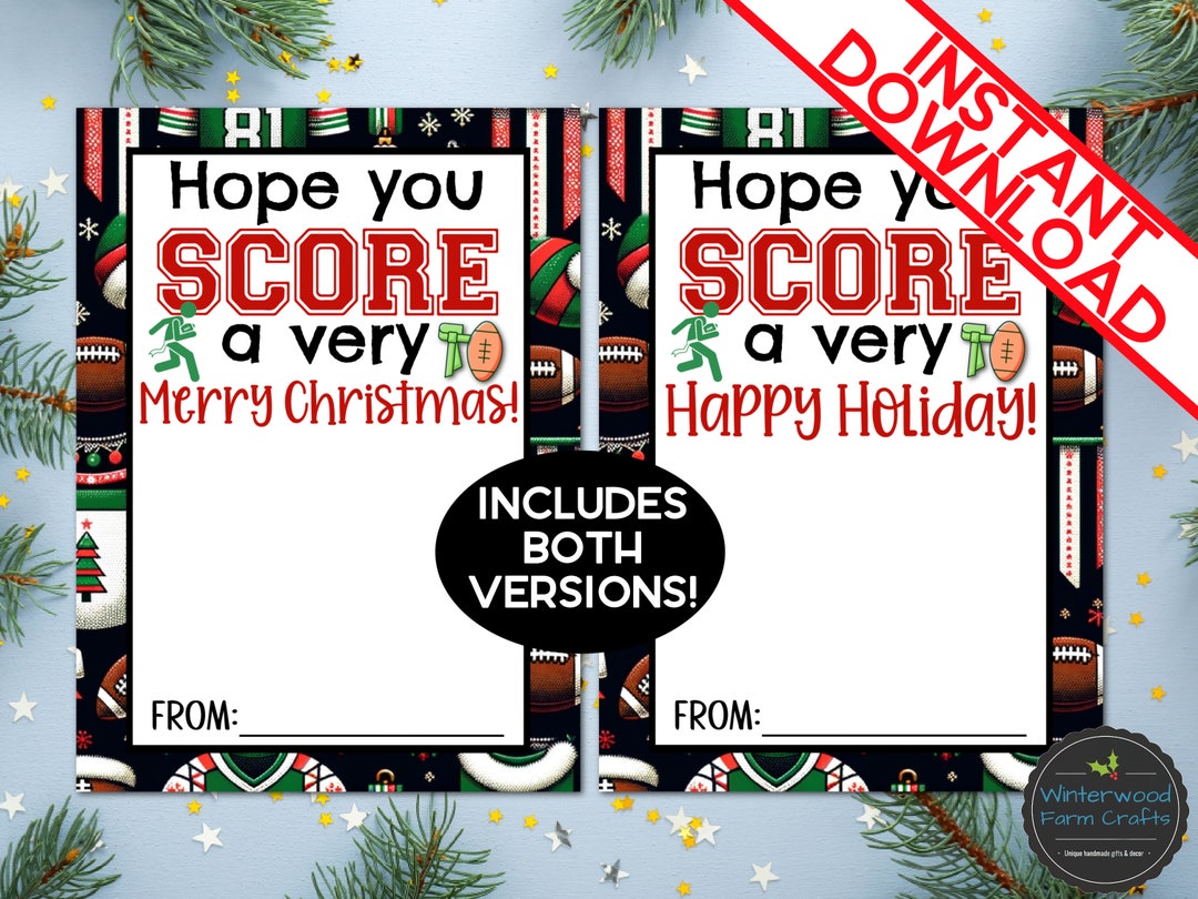 Printable FLAG FOOTBALL Christmas Holiday Themed Gift Card Etsy