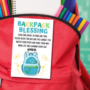 Backpack Blessing Gift Tags for Back to School – Blue Backpack Printable Prayer Card PDF Instant Download Print at Home 1st Day of School